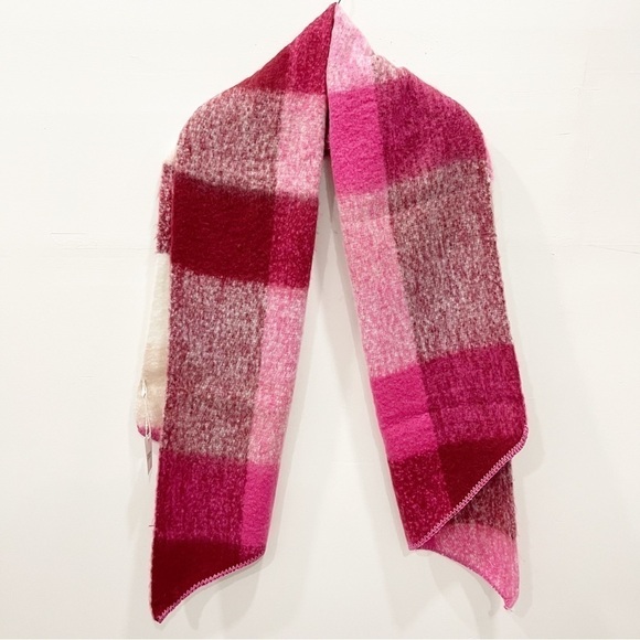 Avenue Zoe Oversized Long Pink Burgundy Plaid Scarf - Picture 4 of 9